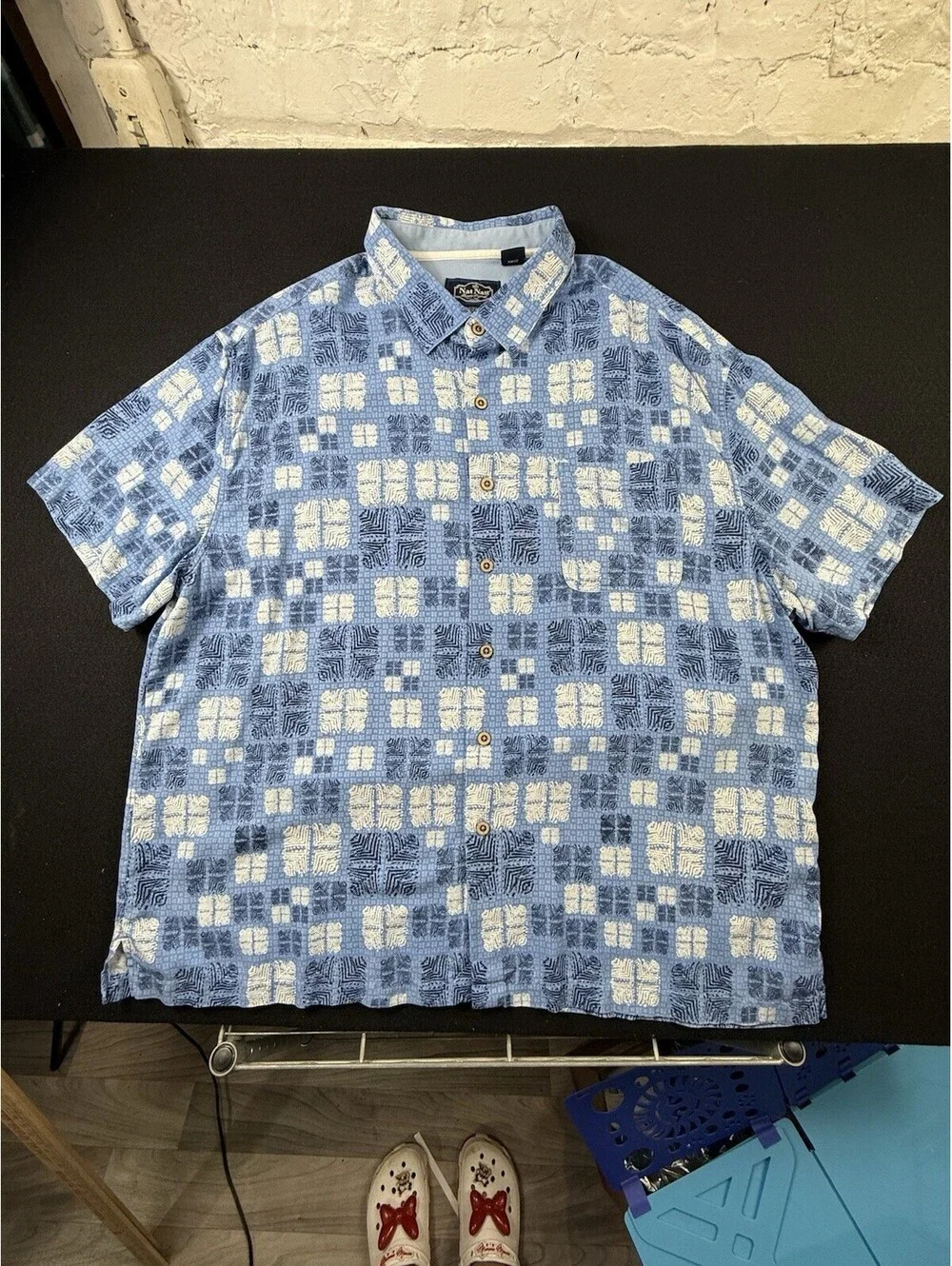 Nat Nast Shirt Mens 2XL XXL Blue Hawaiian Button Up Silk Luxury Originals Camp *
